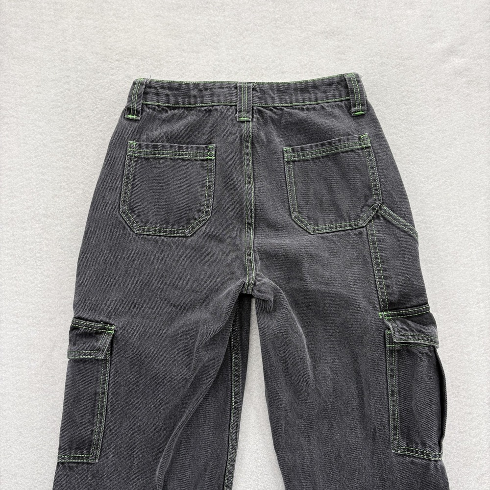 Hot Topic Denim Jeans Womens 1 Black Hi Rise Carpenter Cargo Utility Grunge Y2K - Picture 10 of 12